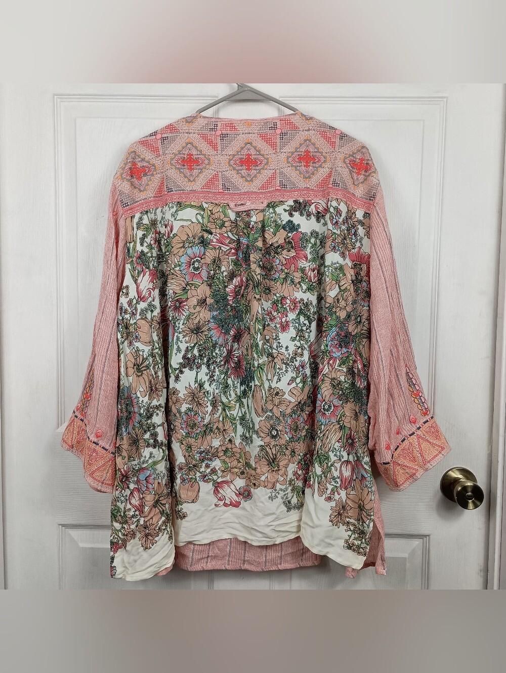John Mark Linen Tunic Blouse Top 3X Embroidered Floral Tassels 3/4 Sleeves Boho - Picture 2 of 12
